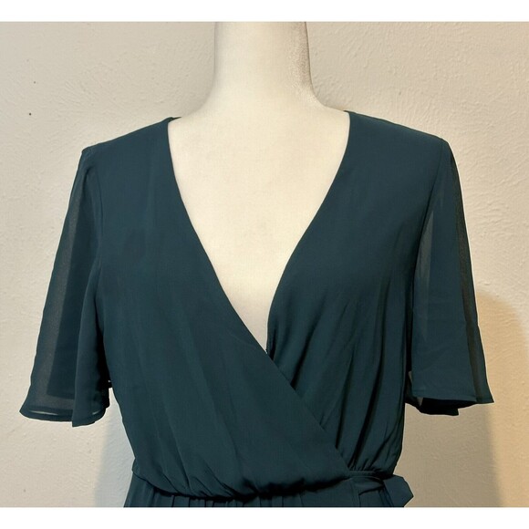 Show Me Your Mumu Women’Size M Sophia Wrap Green Maxi Dress Flutter Sleeve - Picture 2 of 15